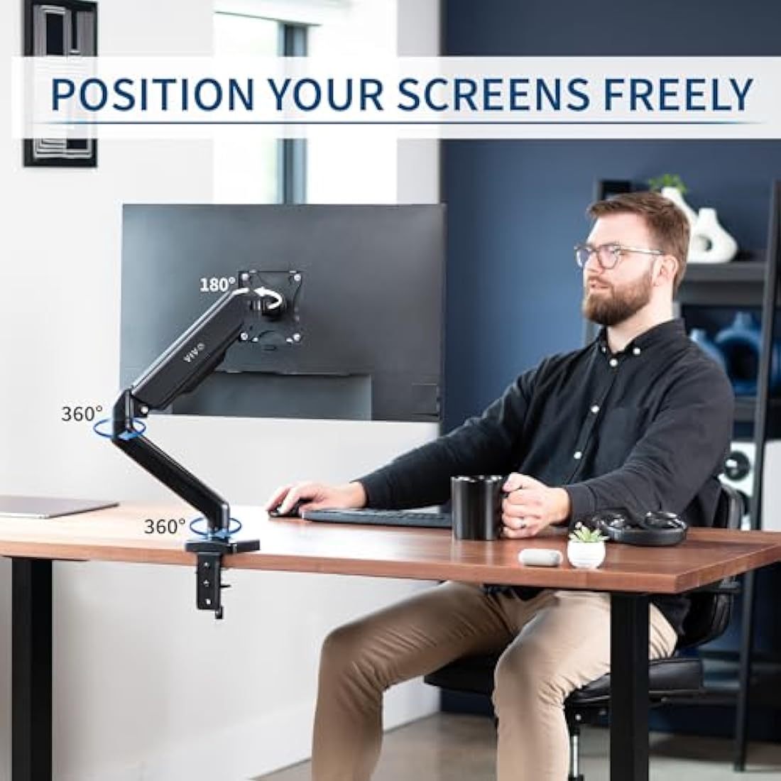 VIVO Single Monitor Arm – Height Adjustable VESA Desk Mount for 17-32" Screens