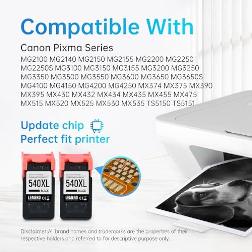 Lemero PG-540XL Black Ink Cartridges for Canon Pixma TS5150 MG3650 (2-Pack)