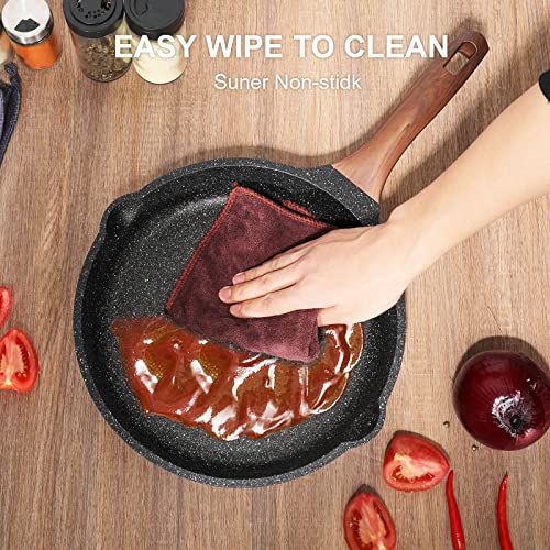 ZUOFENG 28cm Nonstick Frying Pan with Lid | Granite Stone Induction Pan