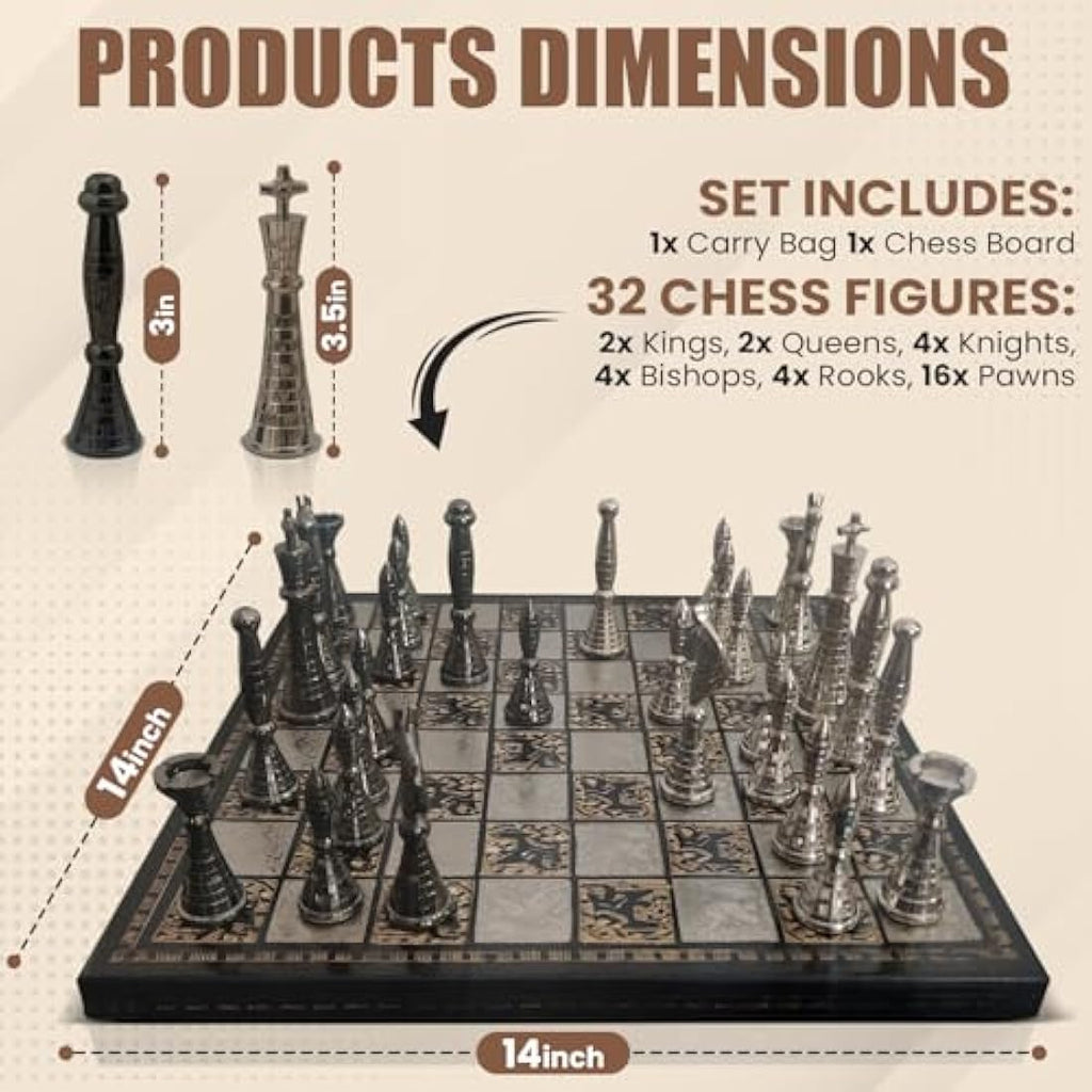 Tribal Warli Art Brass Chess Set with Leather Box - 12x12"