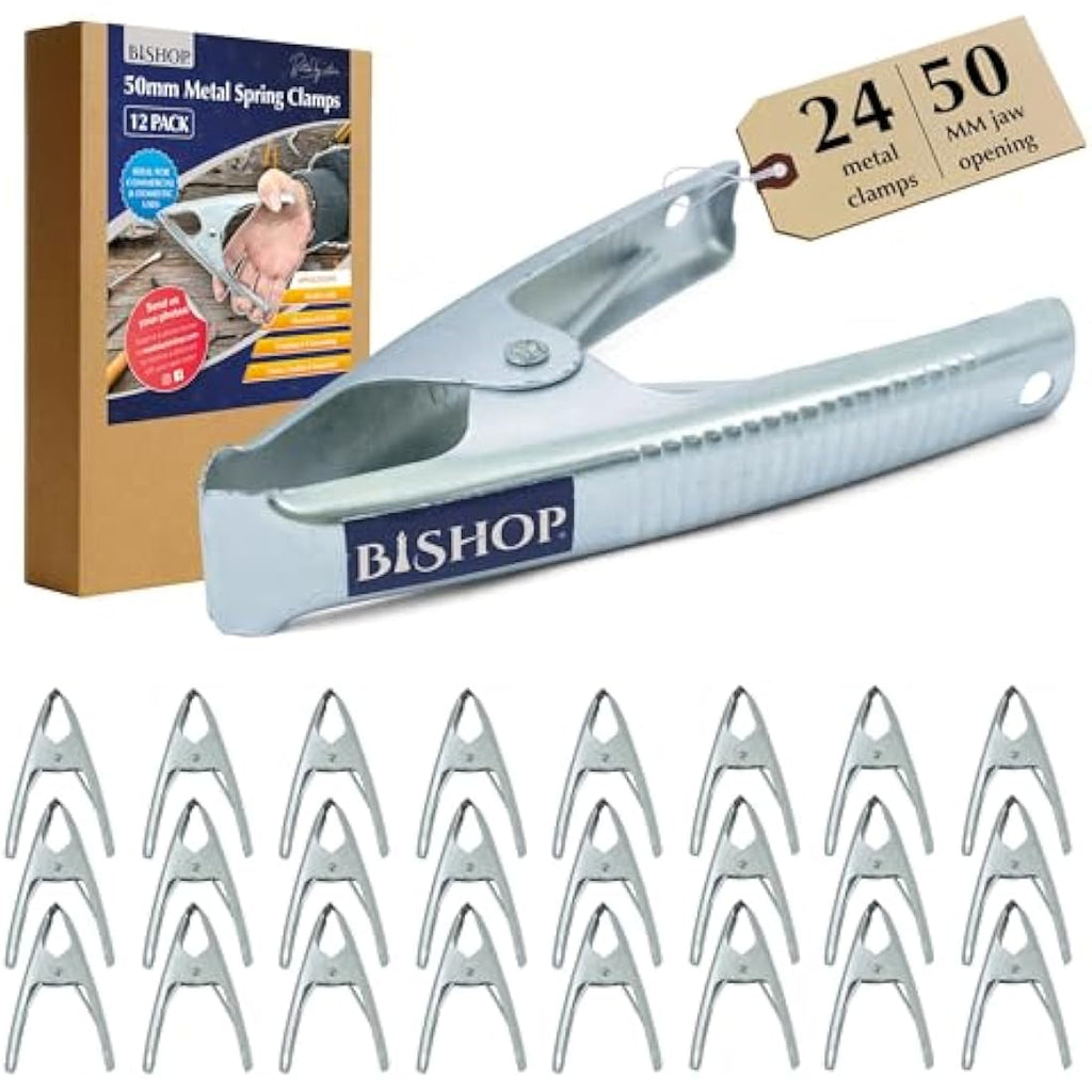 Bishop Metal Spring Clamps – Heavy Duty 50mm Jaw Steel Clips (24 Pack)