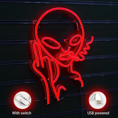 SIGNSHIP Red Alien Neon Sign | USB LED Wall Decor for Bedroom & Bar