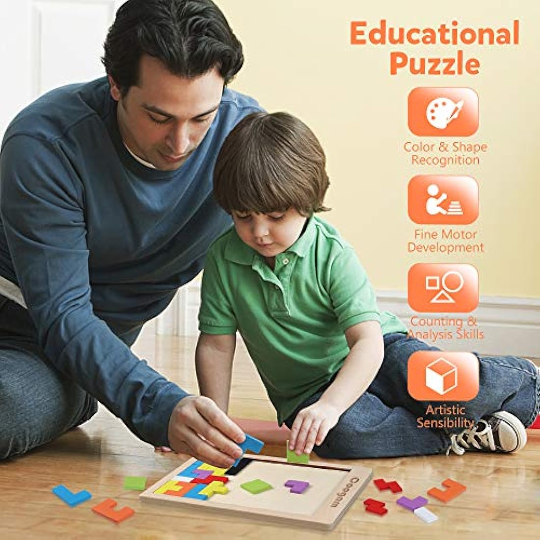 Coogam Wooden Tangram Brain Teaser Puzzle – 40pc Educational Jigsaw Toy