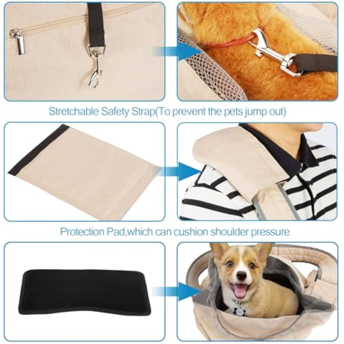 Ownpets Pet Sling Carrier – Hands-Free Adjustable Dog Bag, Cream