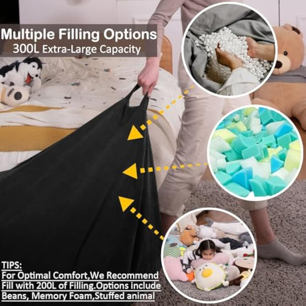Nobildonna Corduroy Bean Bag Chair Cover | 300L Large Toy Storage - Black