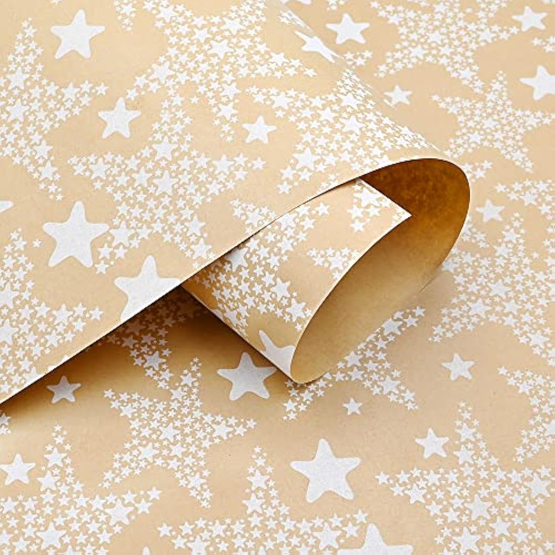 Topeedy White Star Kraft Gift Wrapping Paper Roll - 43cm x 15m Recycle