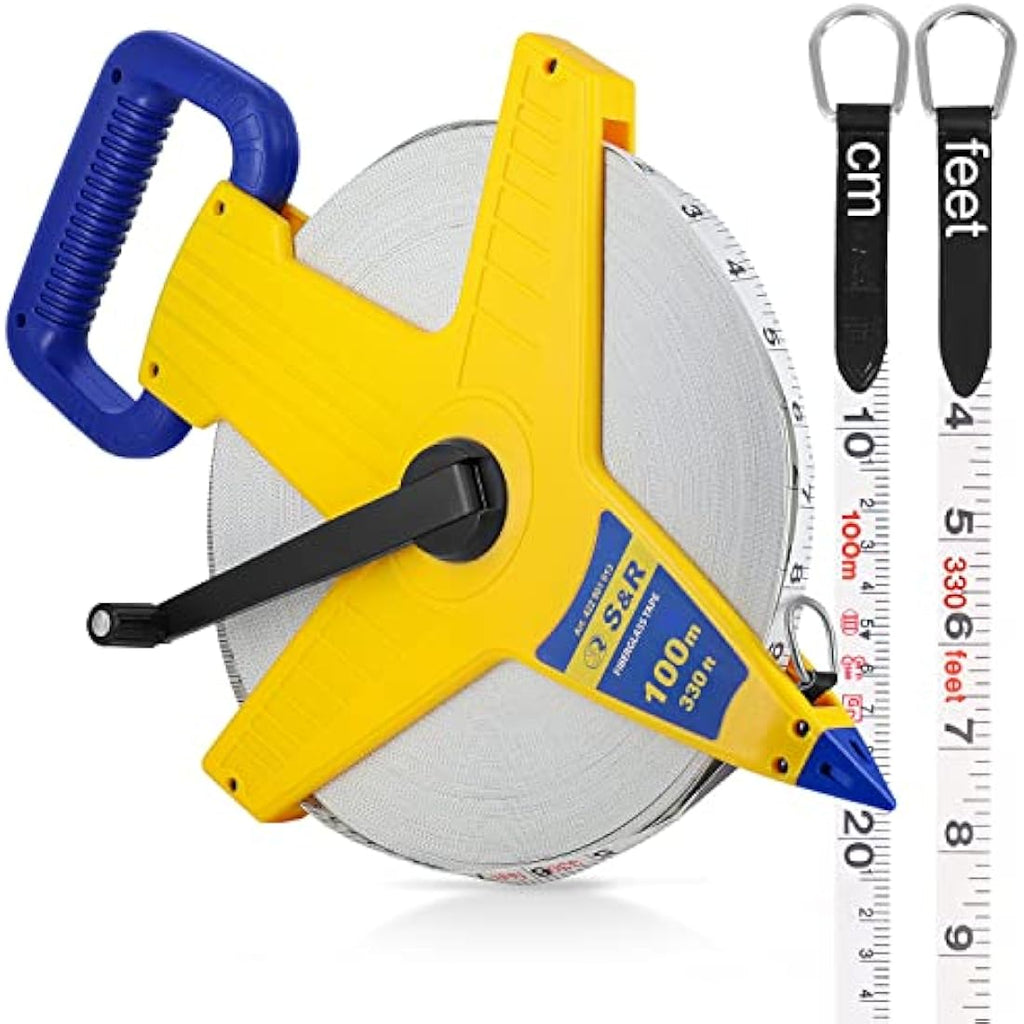 S&R Surveyors Tape Measure | 100m Fiberglass Metric & Imperial Tape
