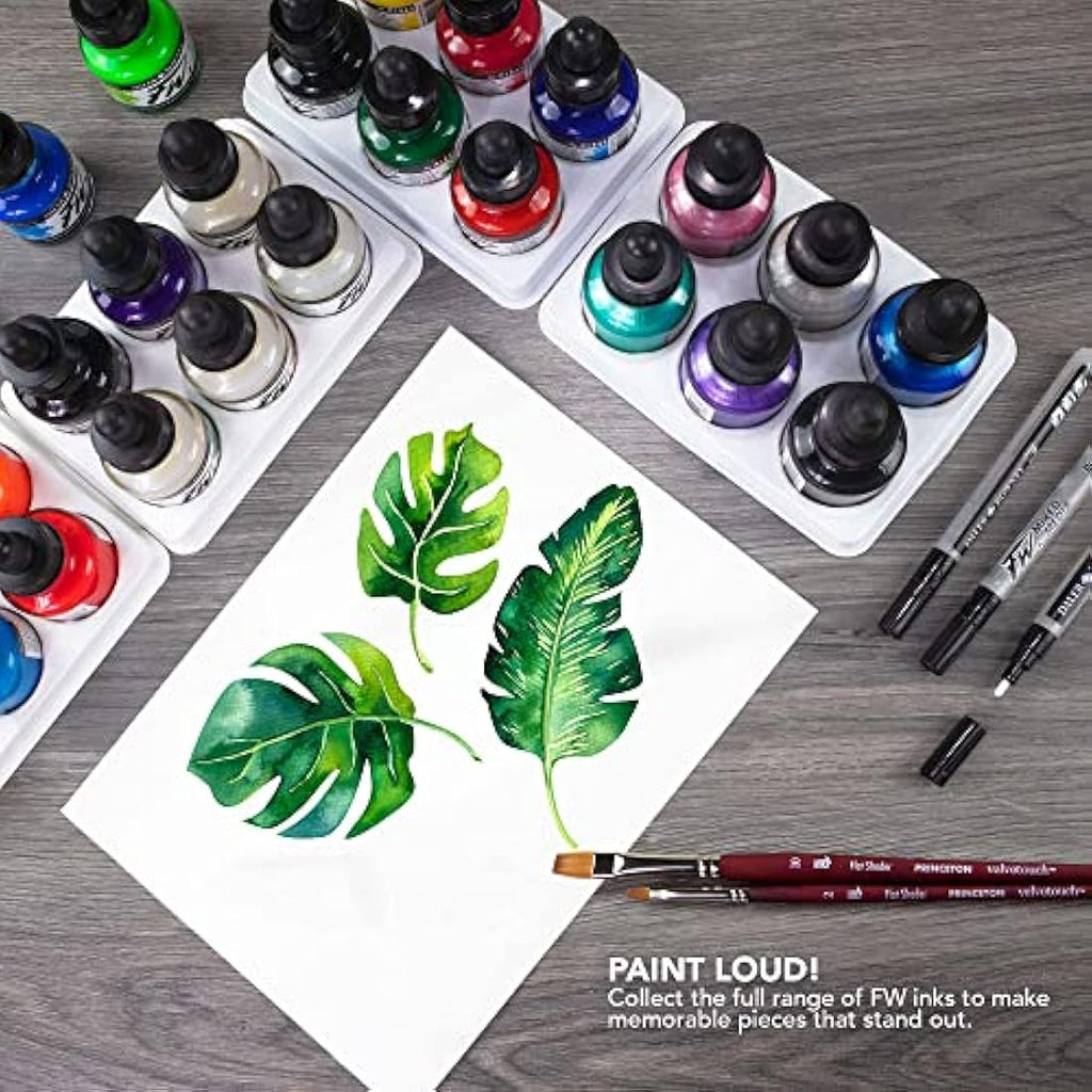 Daler-Rowney FW Neon Acrylic Ink Set | 6 Fluorescent Colors & Marker