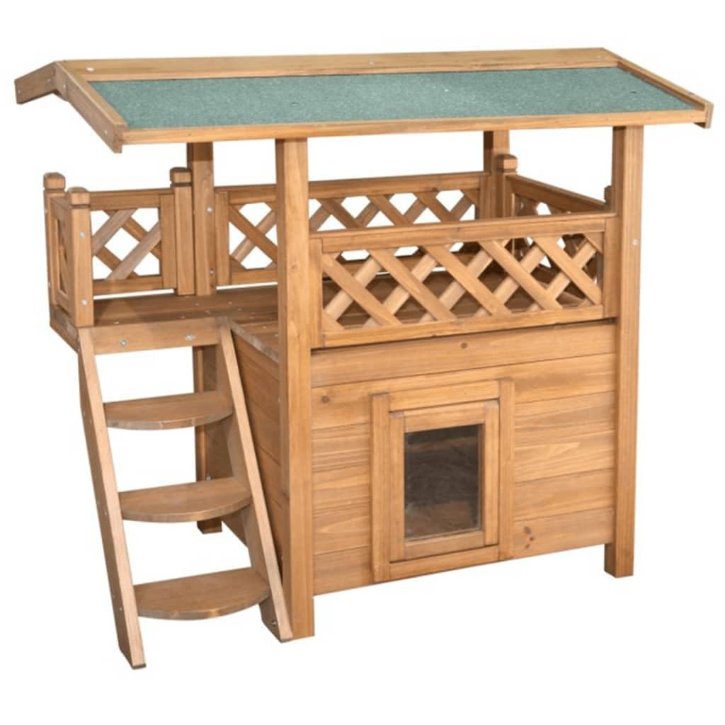 Kerbl Two-Story Wooden Cat House Lodge - Brown, 77 x 50 x 73 cm