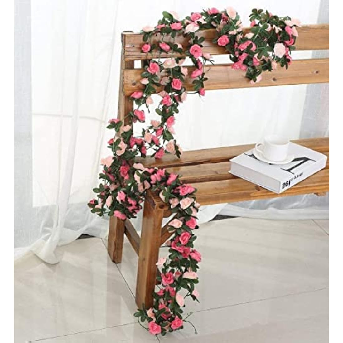 2-Pack Artificial Rose Flower Garland | 8.2ft Silk Floral Vine