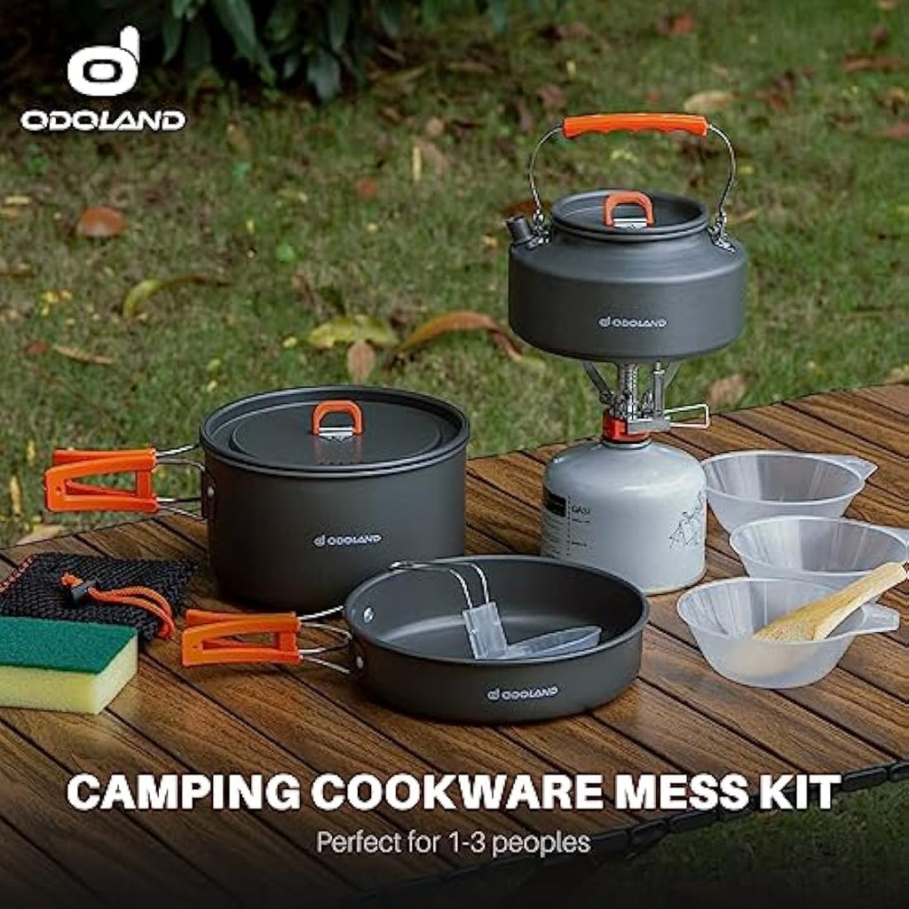 Odoland 10-Piece Camping Cookware Set – Non-Stick Pot, Pan & Kettle