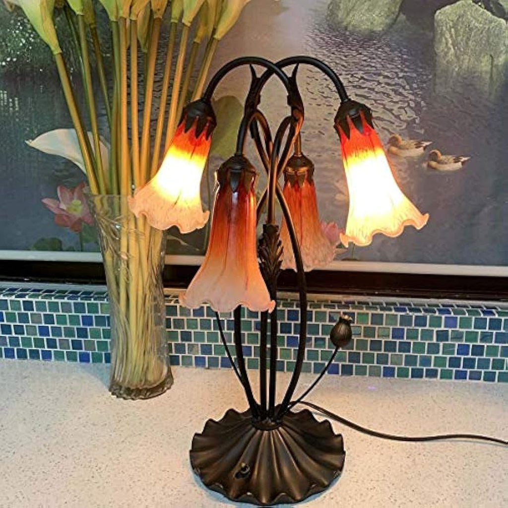 Jolof Store Lily Flower Blown Glass Table Lamp – 4-Light Orange Accent