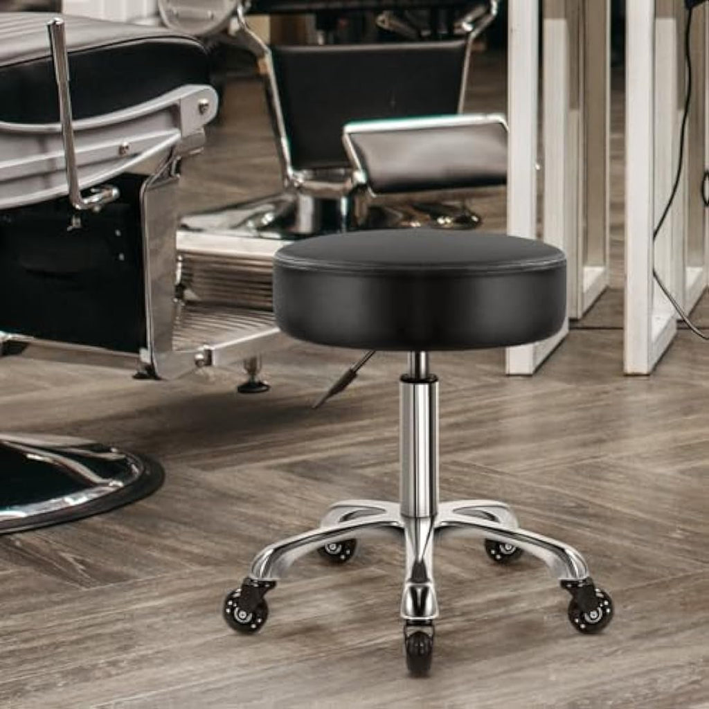 WKWKER Heavy Duty Rolling Beauty Stool | Adjustable Leather Swivel Chair