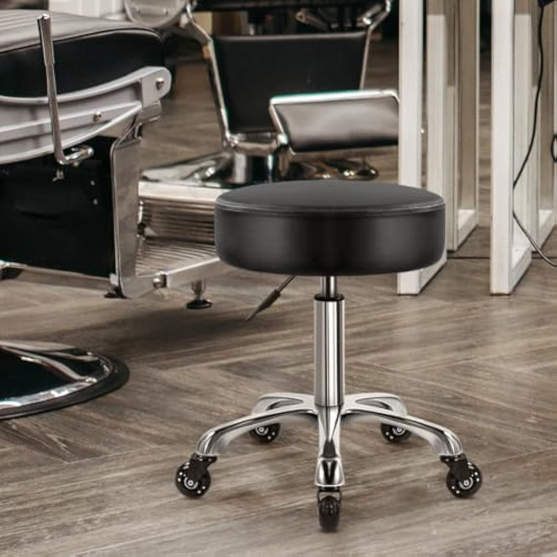 WKWKER Heavy Duty Rolling Beauty Stool | Adjustable Leather Swivel Chair