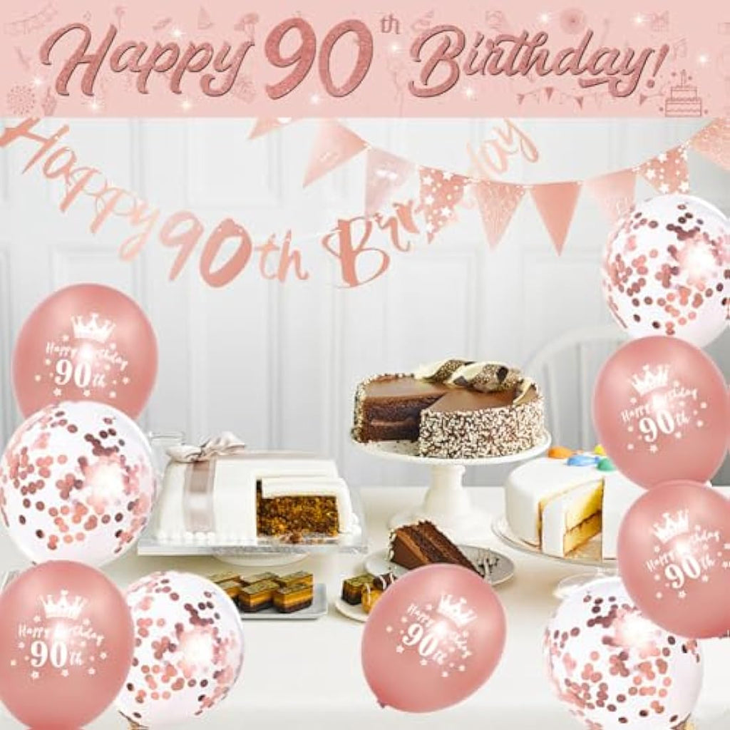 DEARLIVES 90th Birthday Decorations – 14pc Rose Gold Party Supplies Kit