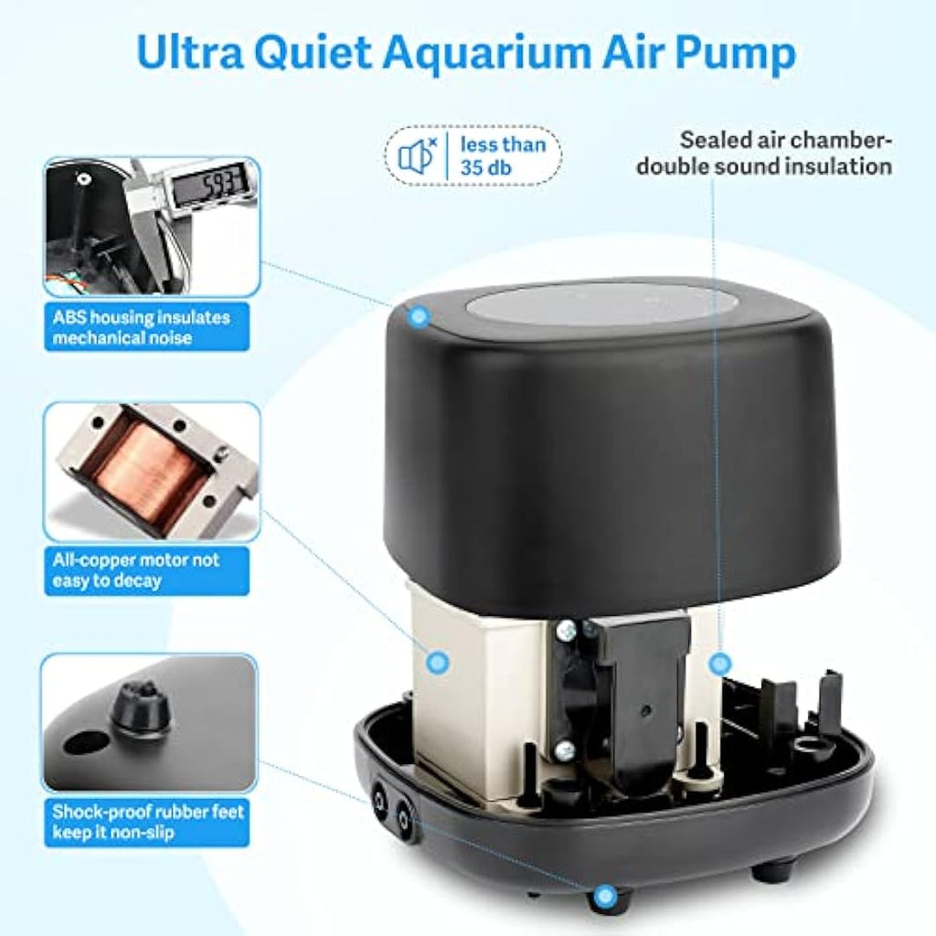 Hygger Ultra Silent Aquarium Air Pump | 10W Dual Outlet for 2200L Tanks