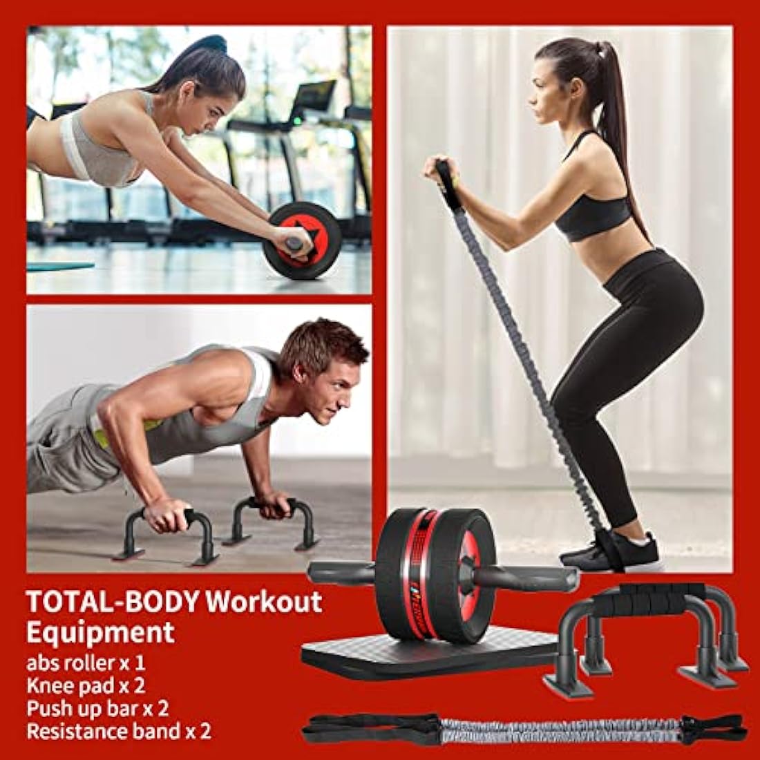 EnterSports Ab Roller Wheel Kit with Resistance Bands and Knee Mats