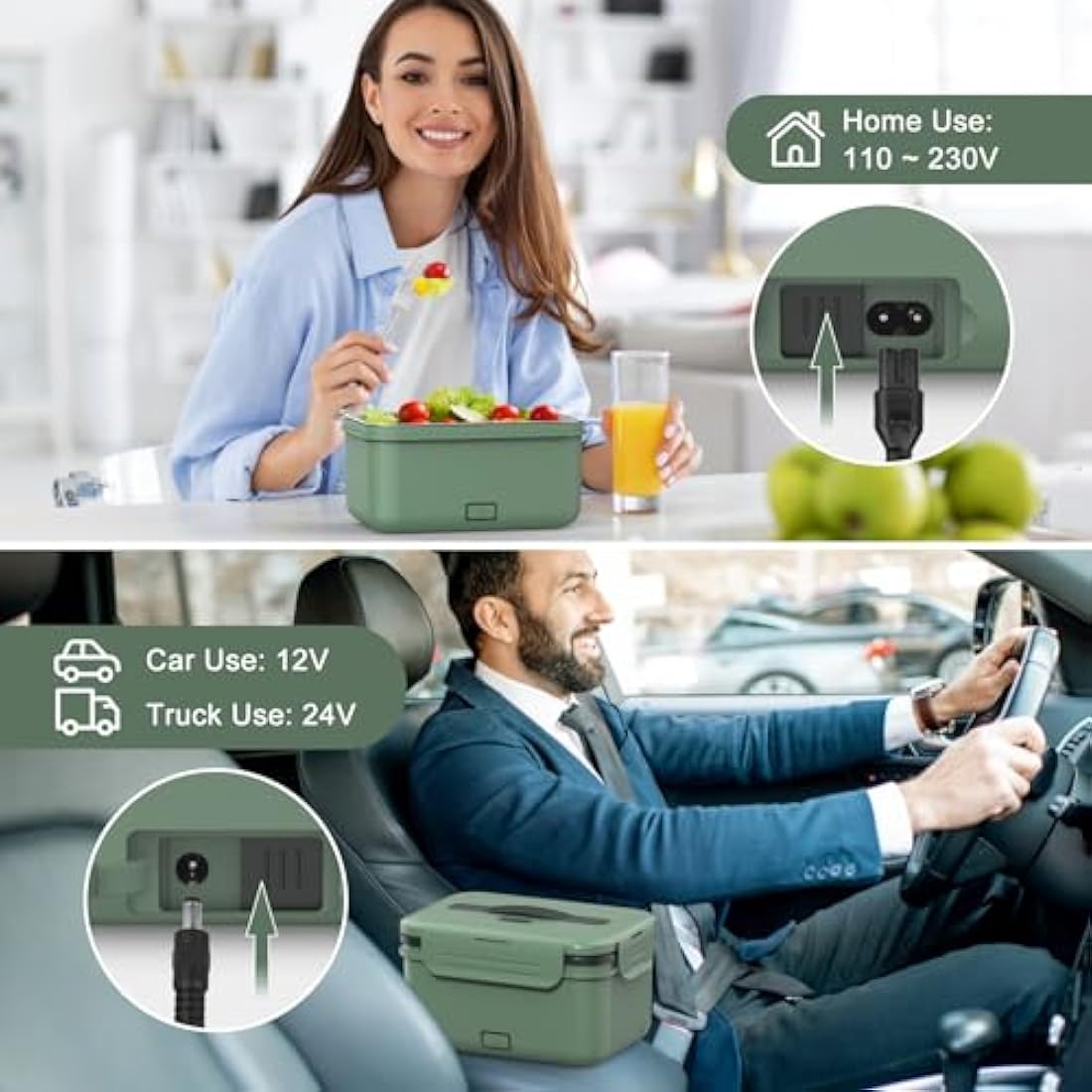 Vabaso 100W Electric Lunch Box | 1.8L Stainless Steel Food Warmer for Car & Home