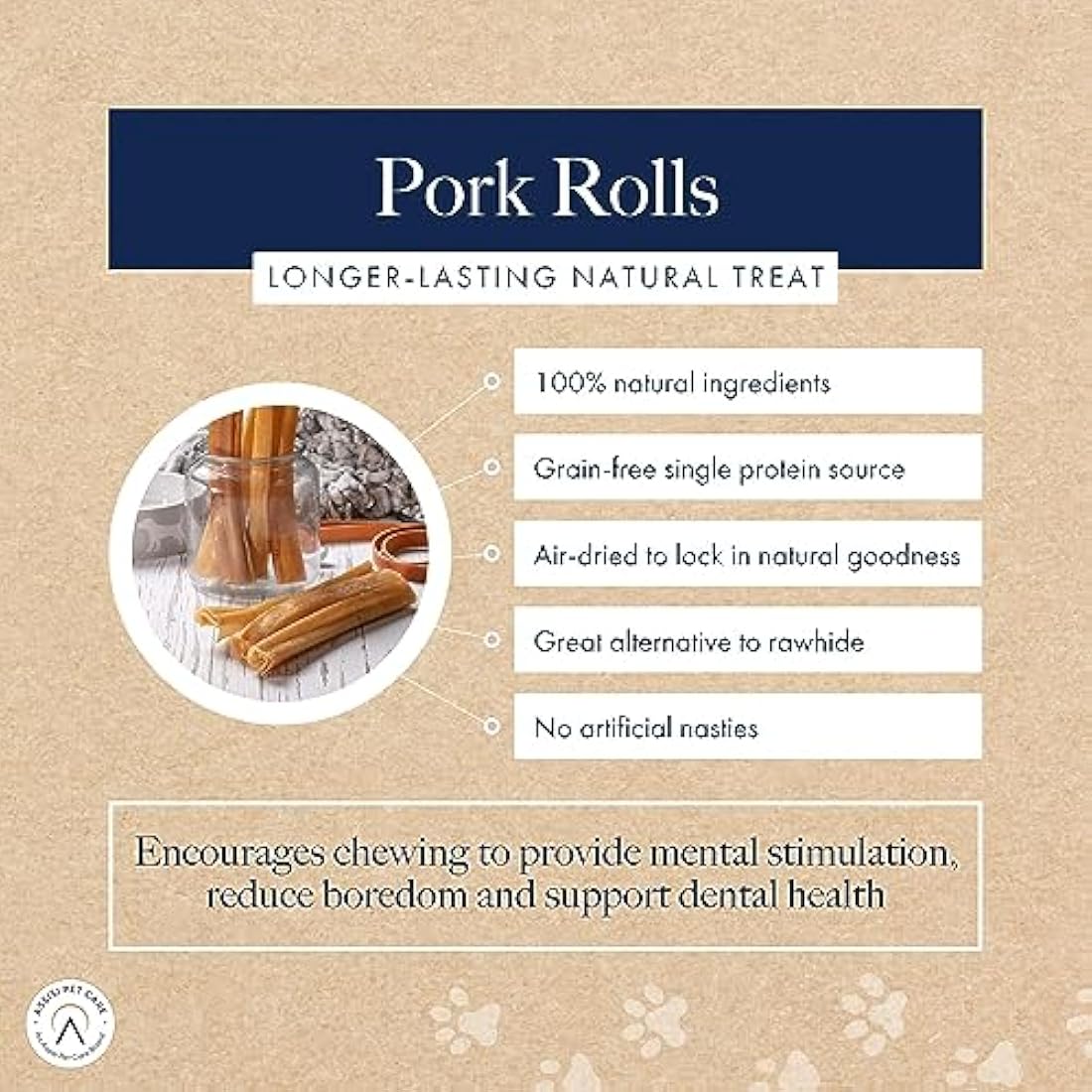 Hollings Pork Rolls Natural Dog Treats – Grain Free Dental Chews (60 Pack)