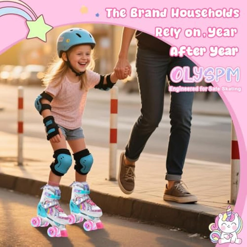 OLYSPM Kids Roller Skates | Adjustable Quad Skates with 8 Light Up Wheels