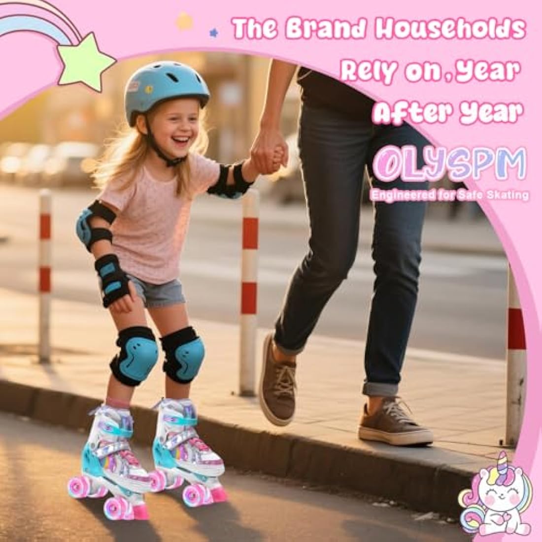 OLYSPM Kids Roller Skates | Adjustable Quad Skates with 8 Light Up Wheels