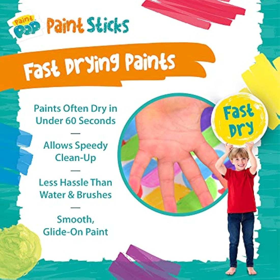 Paint Pop Mess-Free Paint Sticks for Kids - 12 Pack Assorted Colours