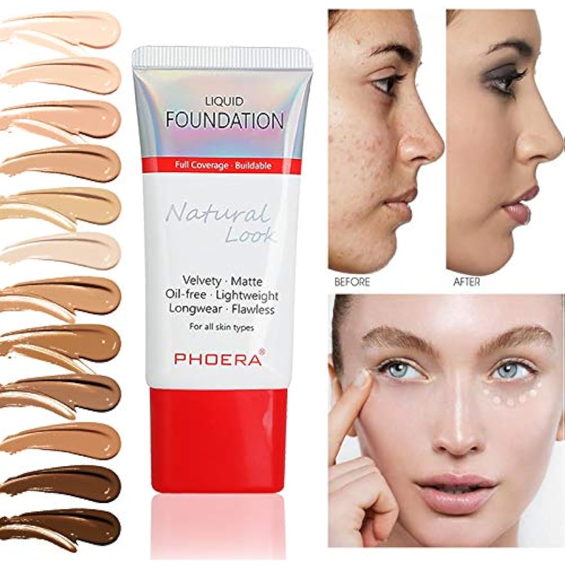 PHOERA Full Coverage Liquid Foundation – Waterproof Matte Oil-Free Base