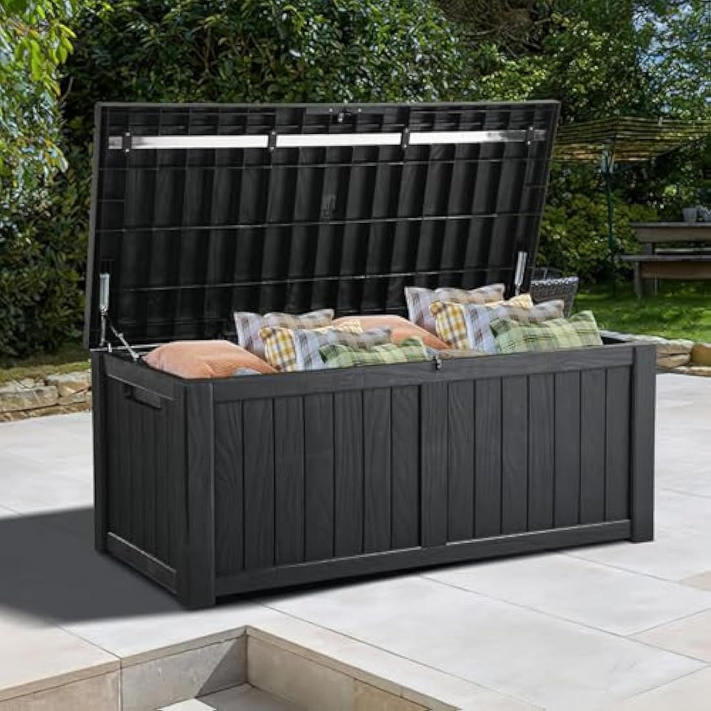 EAZILIFE 430L Garden Storage Box | Heavy Duty Outdoor Bench - Dark Grey