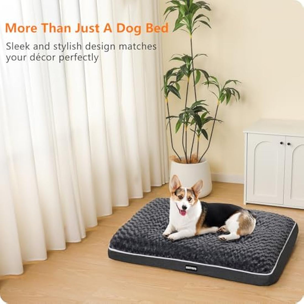 HMTOPE Orthopaedic Dog Bed – Washable Fleece Mat, Dark Grey, 90 cm