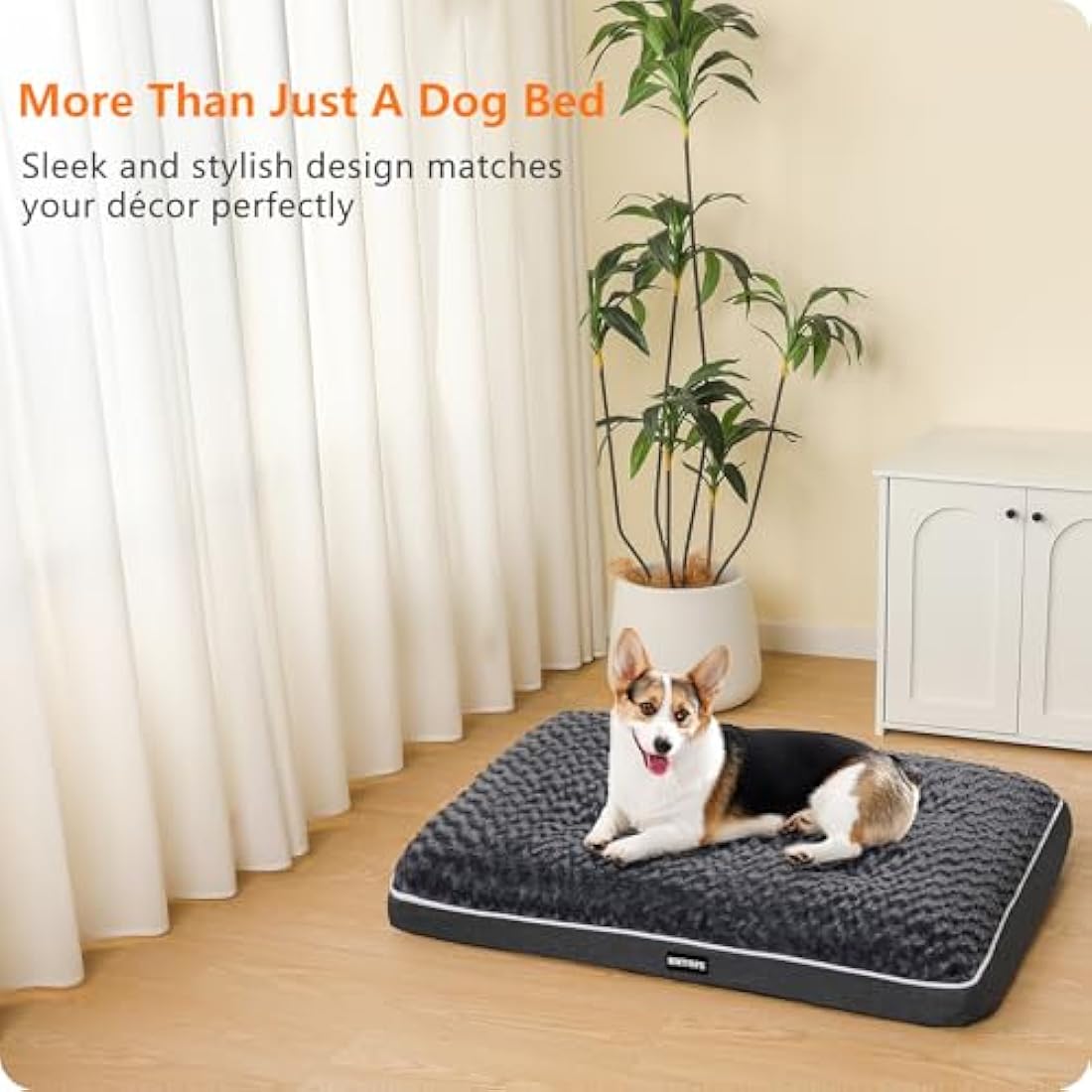 HMTOPE Orthopaedic Dog Bed – Washable Fleece Mat, Dark Grey, 90 cm