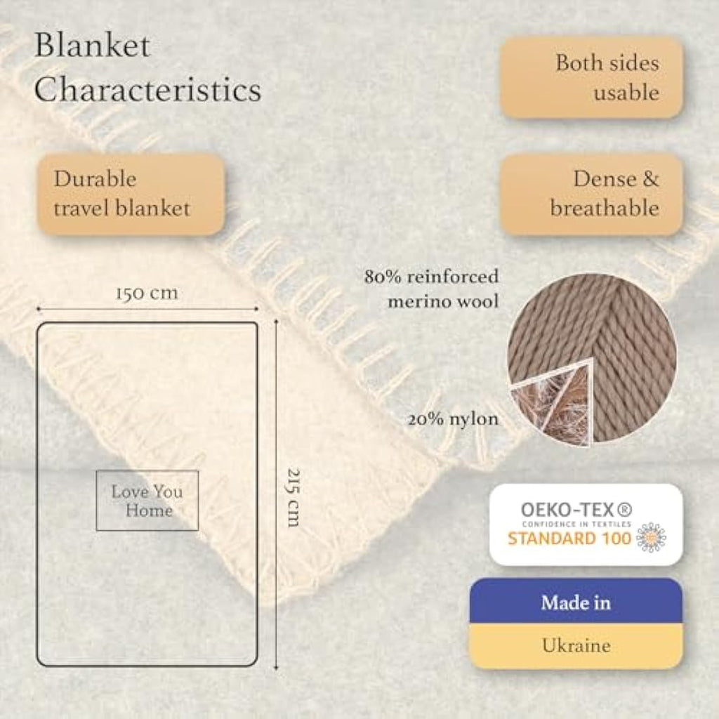 LYHome Merino Wool Travel Blanket – Warm Outdoor Camping Throw, 59x84 in