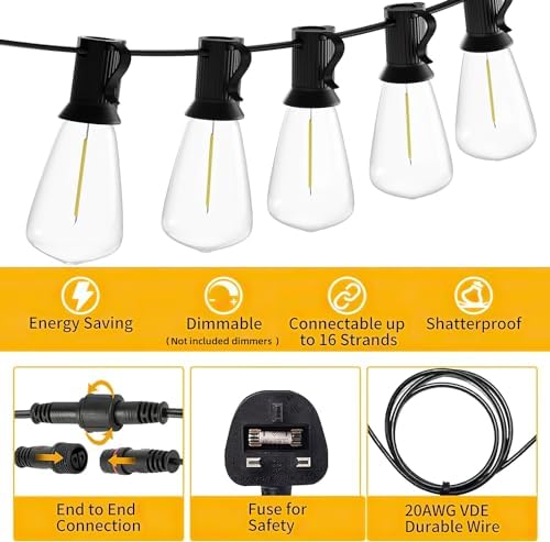 AzureStar 30M Outdoor Festoon Lights | 100FT Waterproof Shatterproof LED