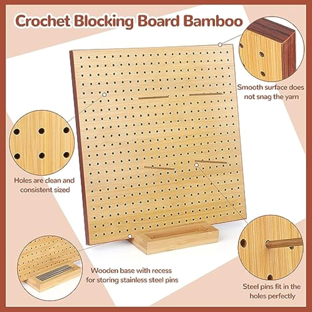 Aeelike 11" Bamboo Crochet Blocking Board with Pins for Granny Squares