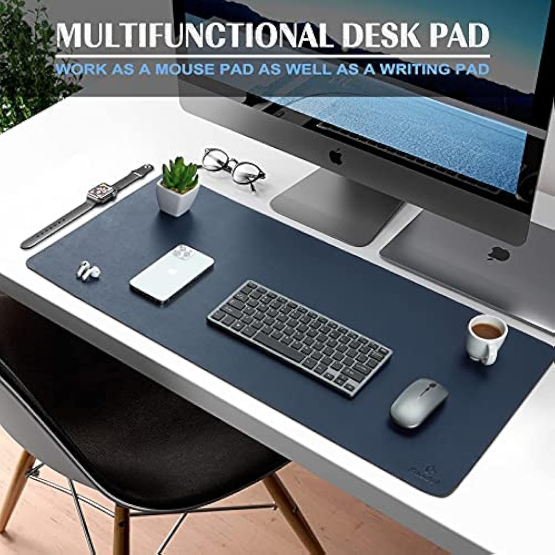K KNODEL Leather Desk Mat – Dual-Sided Waterproof Mouse Pad, Dark Blue