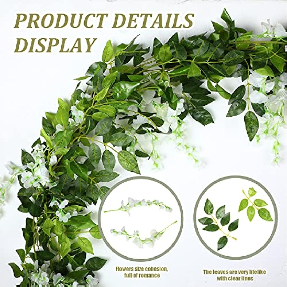 4-Piece White Silk Wisteria Garland Artificial Hanging Vines