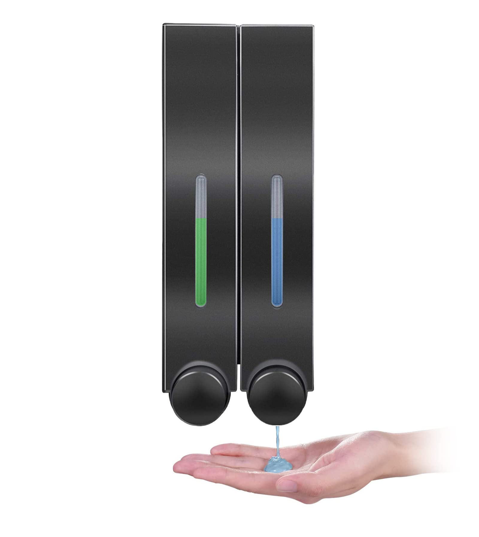 WANGCL Wall Mounted Double Soap Dispenser | Black Shampoo Container