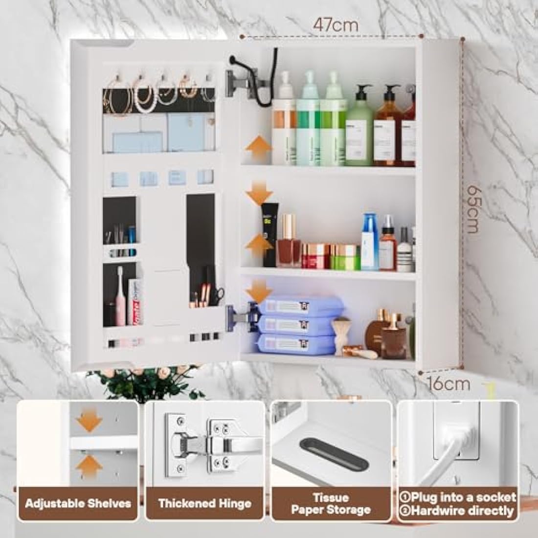 LED Bathroom Mirror Cabinet – Anti-Fog Wall Mounted Storage