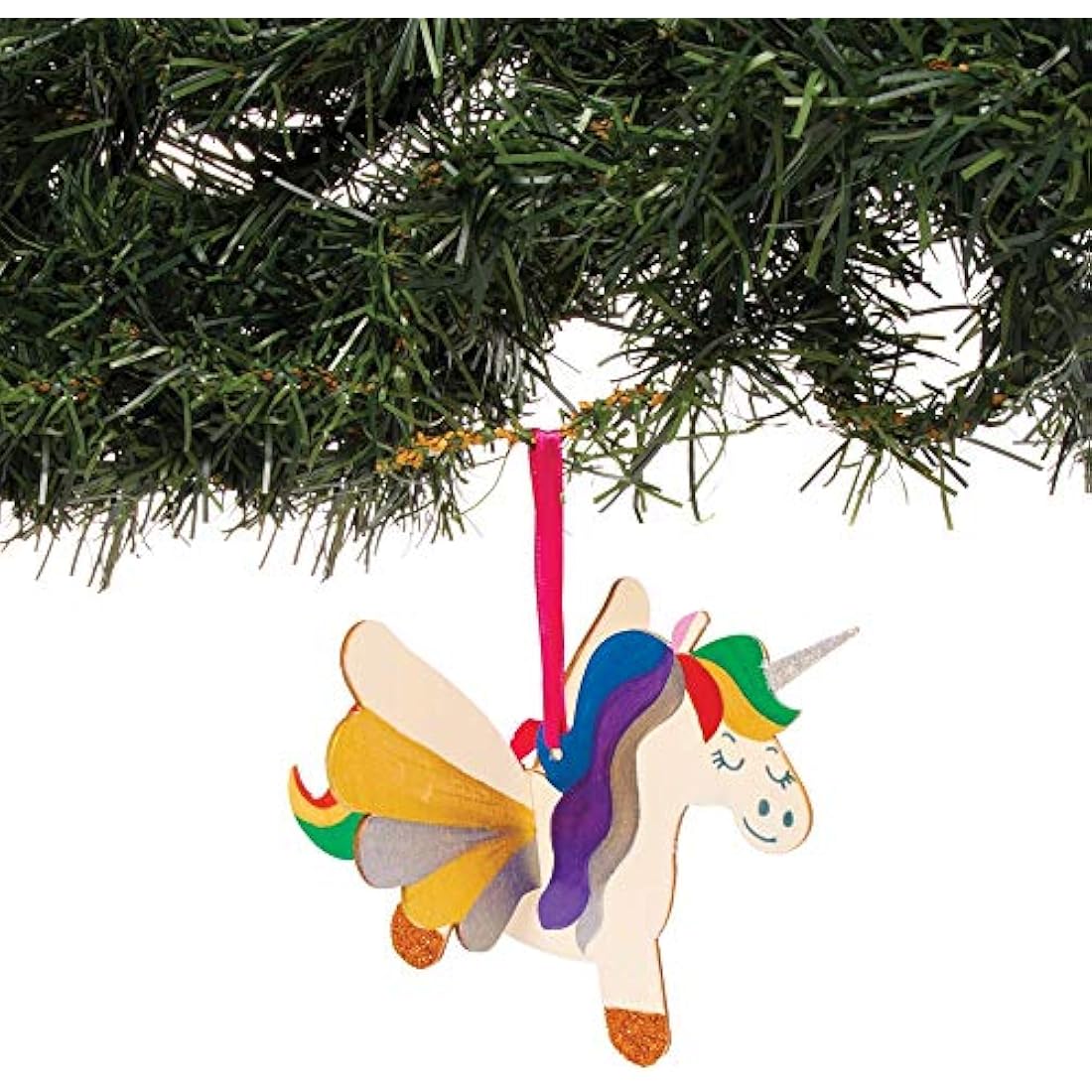 Baker Ross Wooden Unicorn Decoration - DIY Paint & Hang Ornaments, 6 Pack