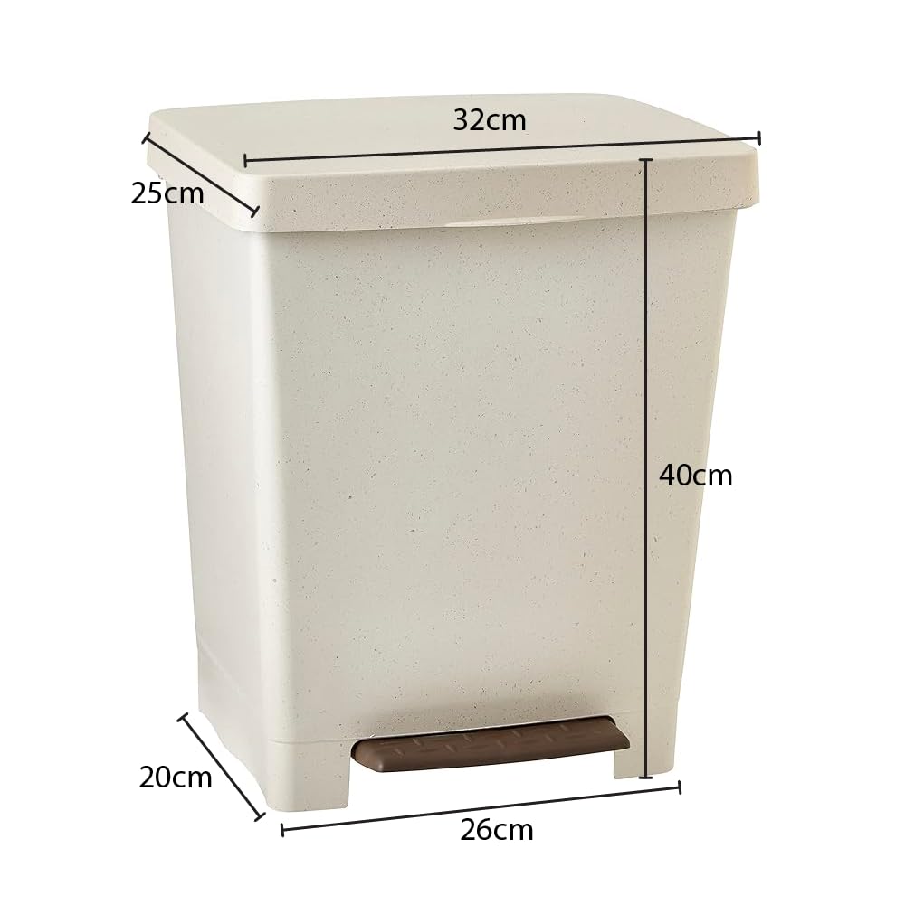 TATAY Cubik ECOHOME 21L Pedal Bin | Recycled Plastic Trash Can - Beige