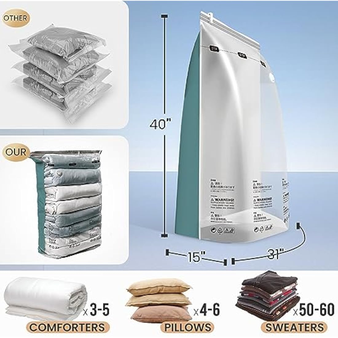 TAILI Jumbo Cube Vacuum Storage Bags | 4 Pack Forest Green Space Saver