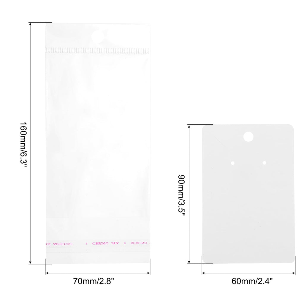 PATIKIL Earring Display Cards, 150 Pcs Necklace Display Holder Card with Packaging Bags for Hanging Earrings Necklace Ear Studs, White