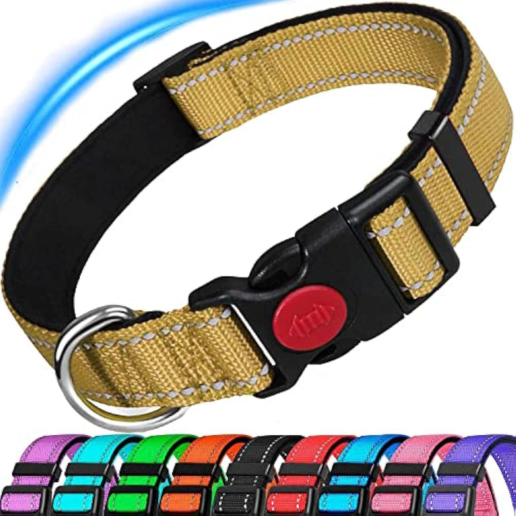 ATETEO Reflective Nylon Dog Collar | Padded Adjustable Safety Pet Collar