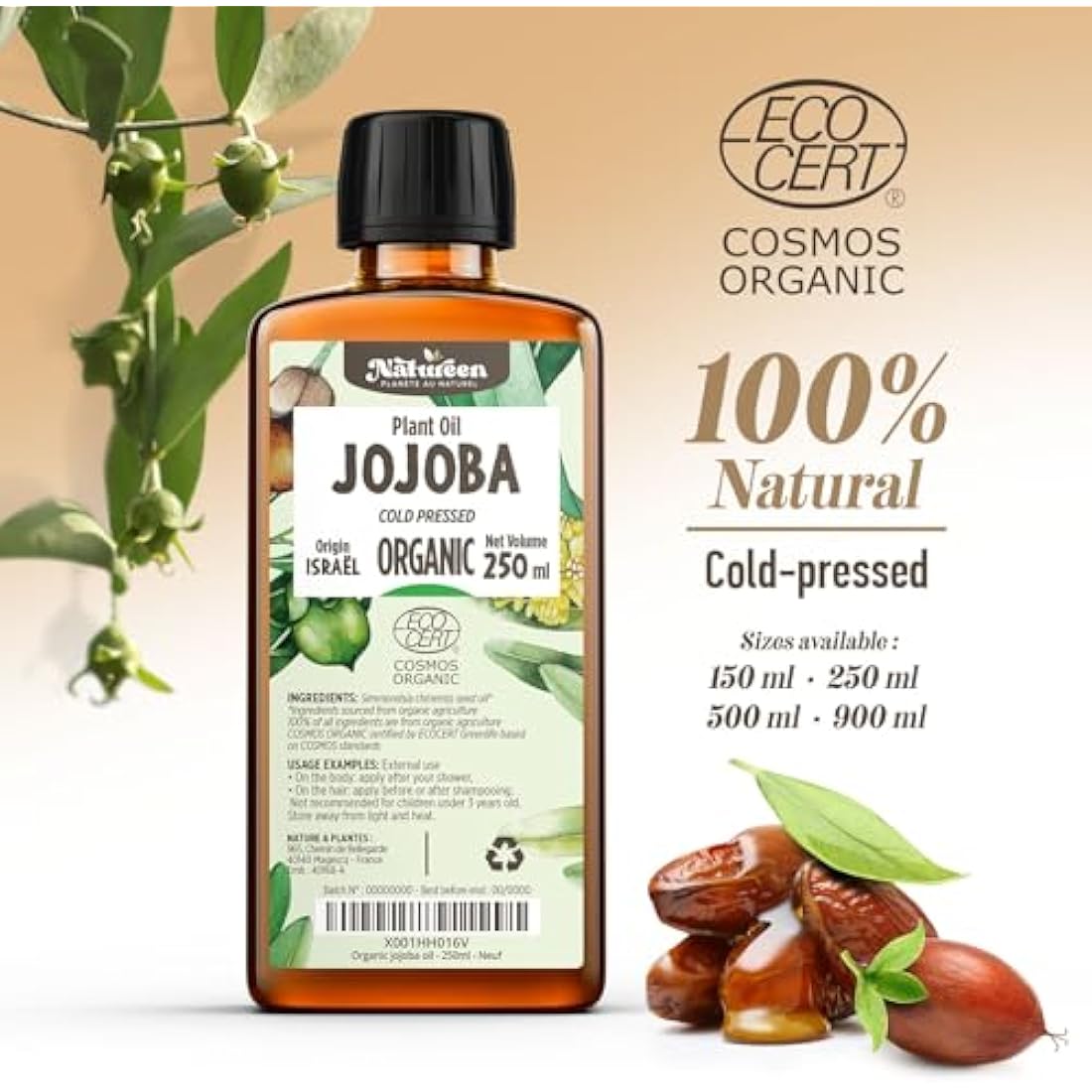 Organic Jojoba Oil – 900ml Pure Cold Pressed Carrier Oil