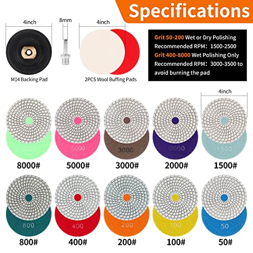 Jolof Store 14-Pack Diamond Polishing Pads | 4 Inch Wet Dry Stone Kit