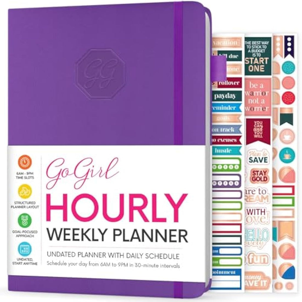 GoGirl Hourly Weekly Planner – A5 Undated Eco-Leather Agenda, Purple
