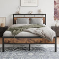 JELUTE Double Metal Platform Bed Frame with Storage Headboard - Black