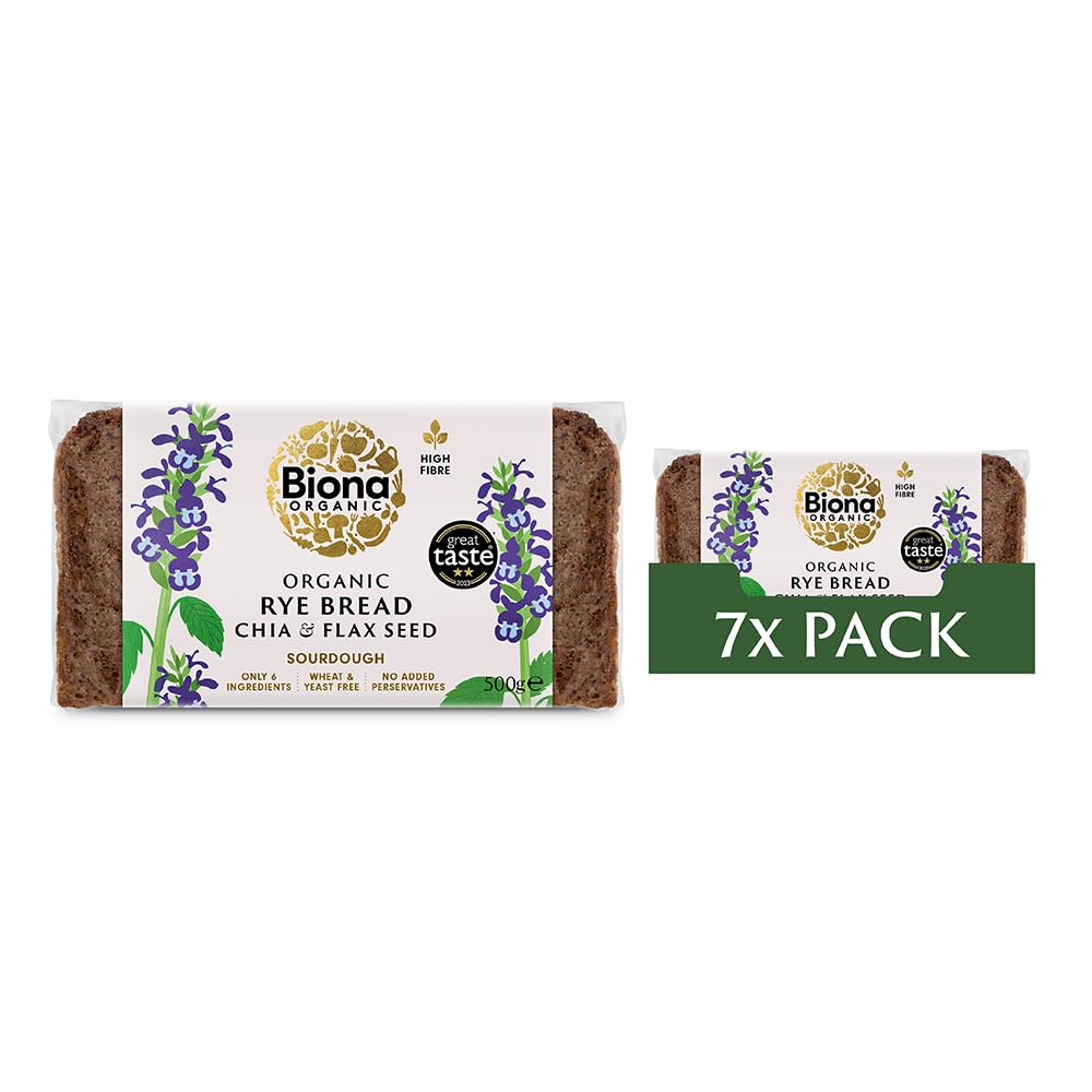 Biona Organic Rye Bread with Chia and Flaxseed - 500g (Pack of 7)