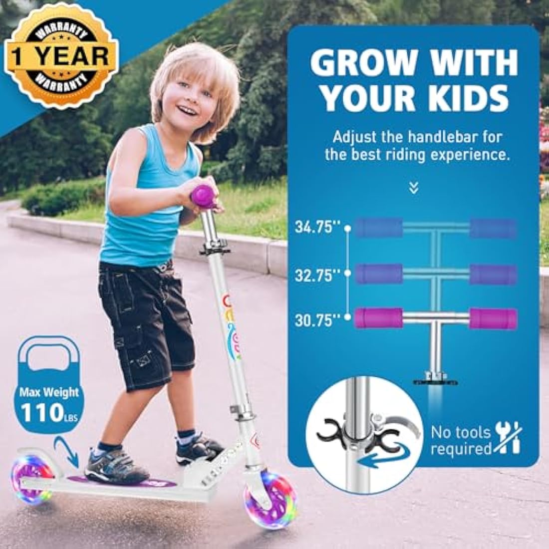 BELEEV V1 Kids Folding Kick Scooter | Light Up Wheels | Adjustable Height