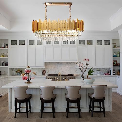 Modern Oval Gold Crystal Chandelier – 10-Light K9 Flush Mount
