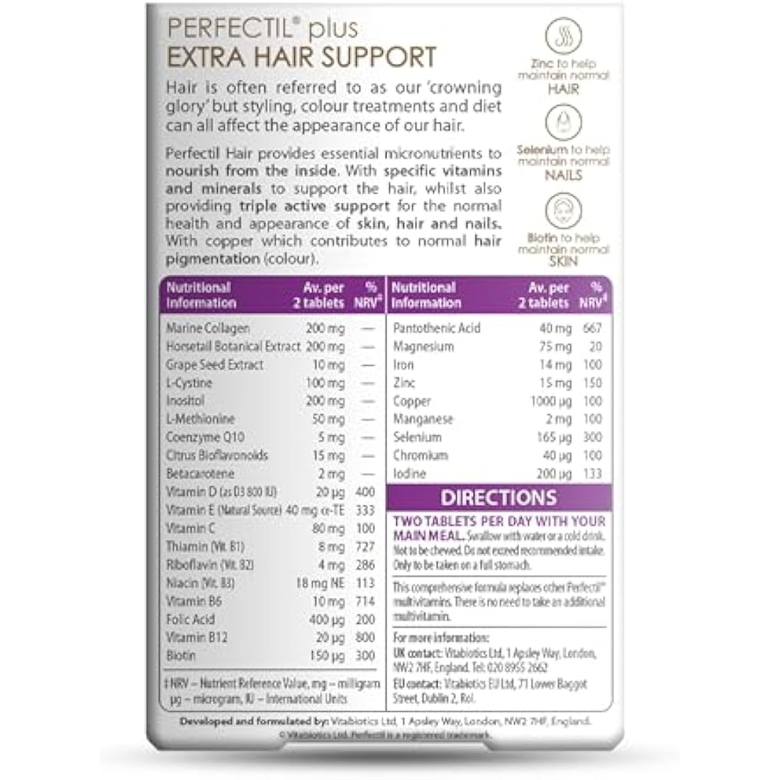 Vitabiotics Perfectil Hair Supplement - Biotin & Collagen, 60 Tablets